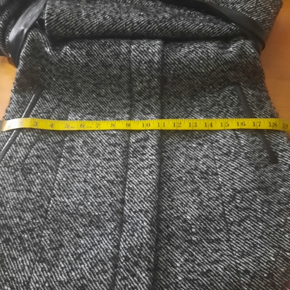 Cole Haan Womens Black & White Wool Blend Leather Trim Tweed Coat Size 10 - Picture 10 of 11